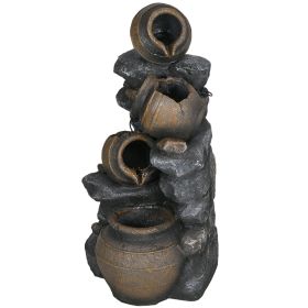 Solar Water Fountain 28.3 4-Tier Resin Cascading Jars Stacked Stones with LED Lights Outdoor Decor