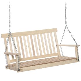 Hanging 2-Seater Porch Swing, Outdoor Patio Chair, Slatted Design, Natural, 440lbs