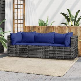 Patio Lounge Set Gray with dark blue cushions