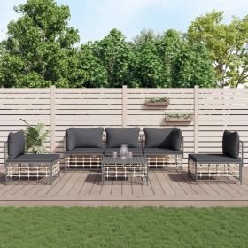 Garden Lounge Set Anthracite Poly rattan, powder-coated steel, fabric
