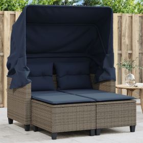 Garden Sofa Grey, Navy Blue PE Rattan, Powder-Coated Steel, Polyester