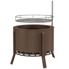 2-in-1 Smokeless Fire Pit BBQ Grill Portable Camping Bonfire Stove with Poker, Steel, Bronze