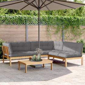 Pallet Sofa Set Grey Solid Acacia wood, Fabric (100% polyester)