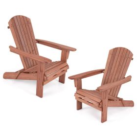Folding Adirondack Chair Set of 2 with High Backrest and Wide Armrests (Color: Brown)