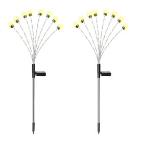 2Pcs Solar Firefly Lights Swaying Decorative Pathway Stake Lamp IP65 Waterproof Landscape Patio Yard Night Light (Color: Warm White, size: One size)